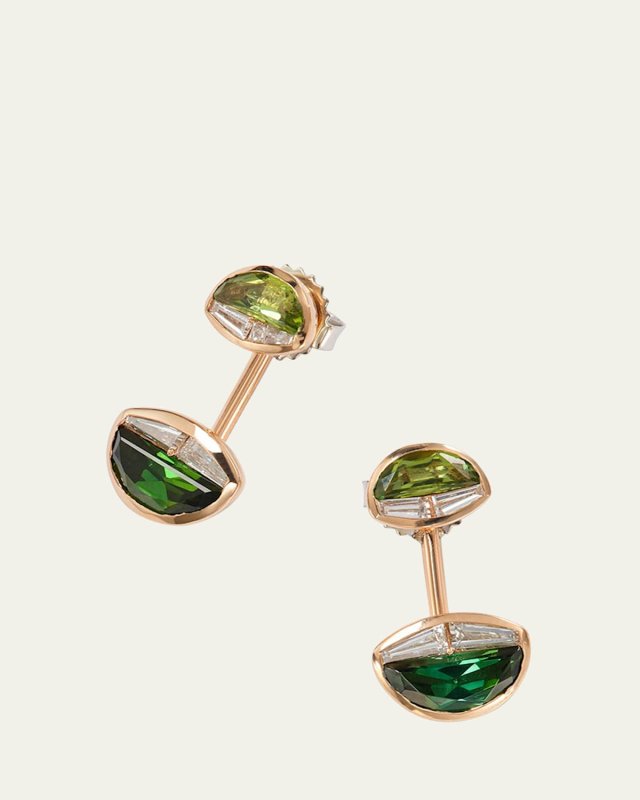 Rose Gold Headlamp Diamond and Tourmaline Earrings